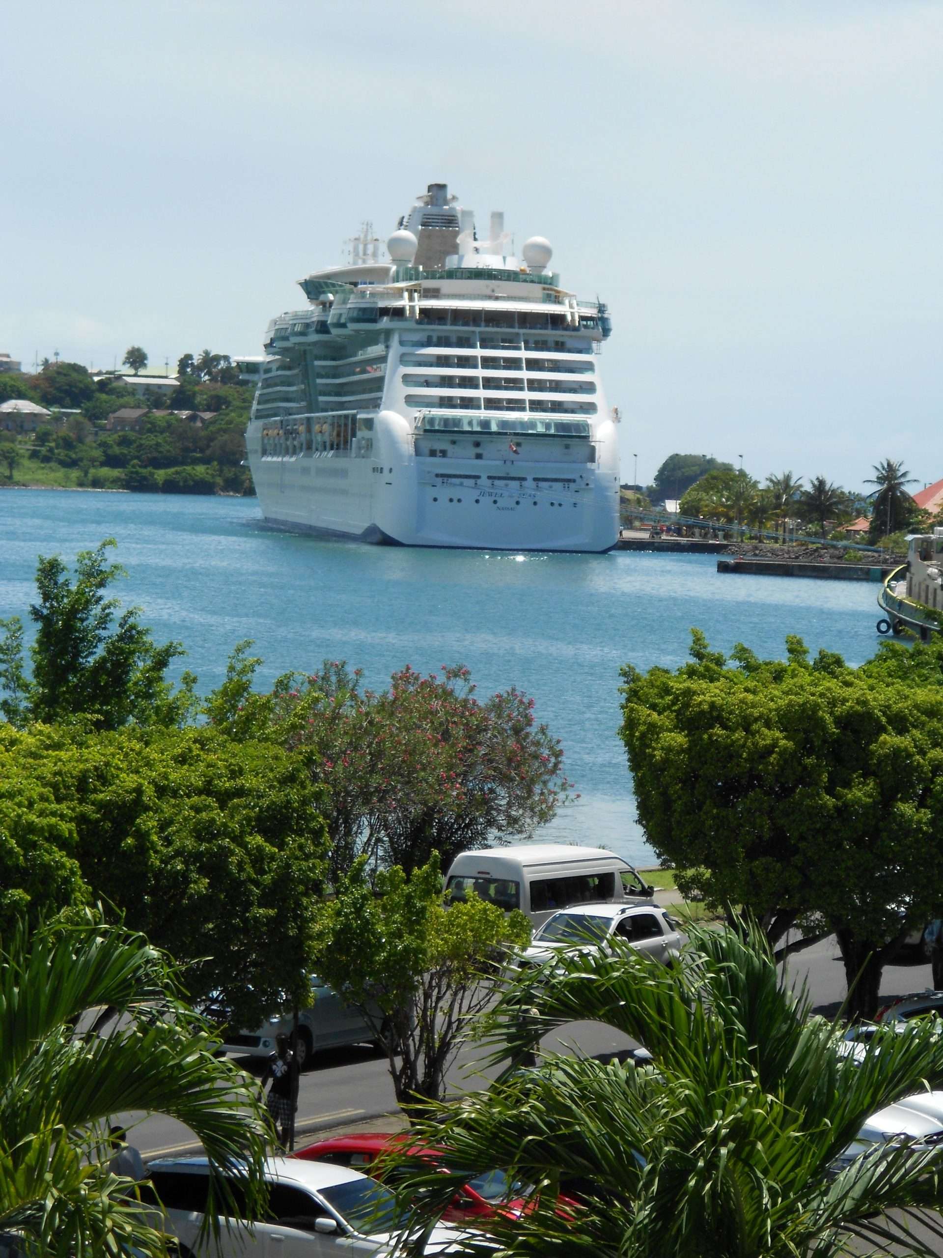 A cruise ship docked at Point Serraphine in Castries Port ...