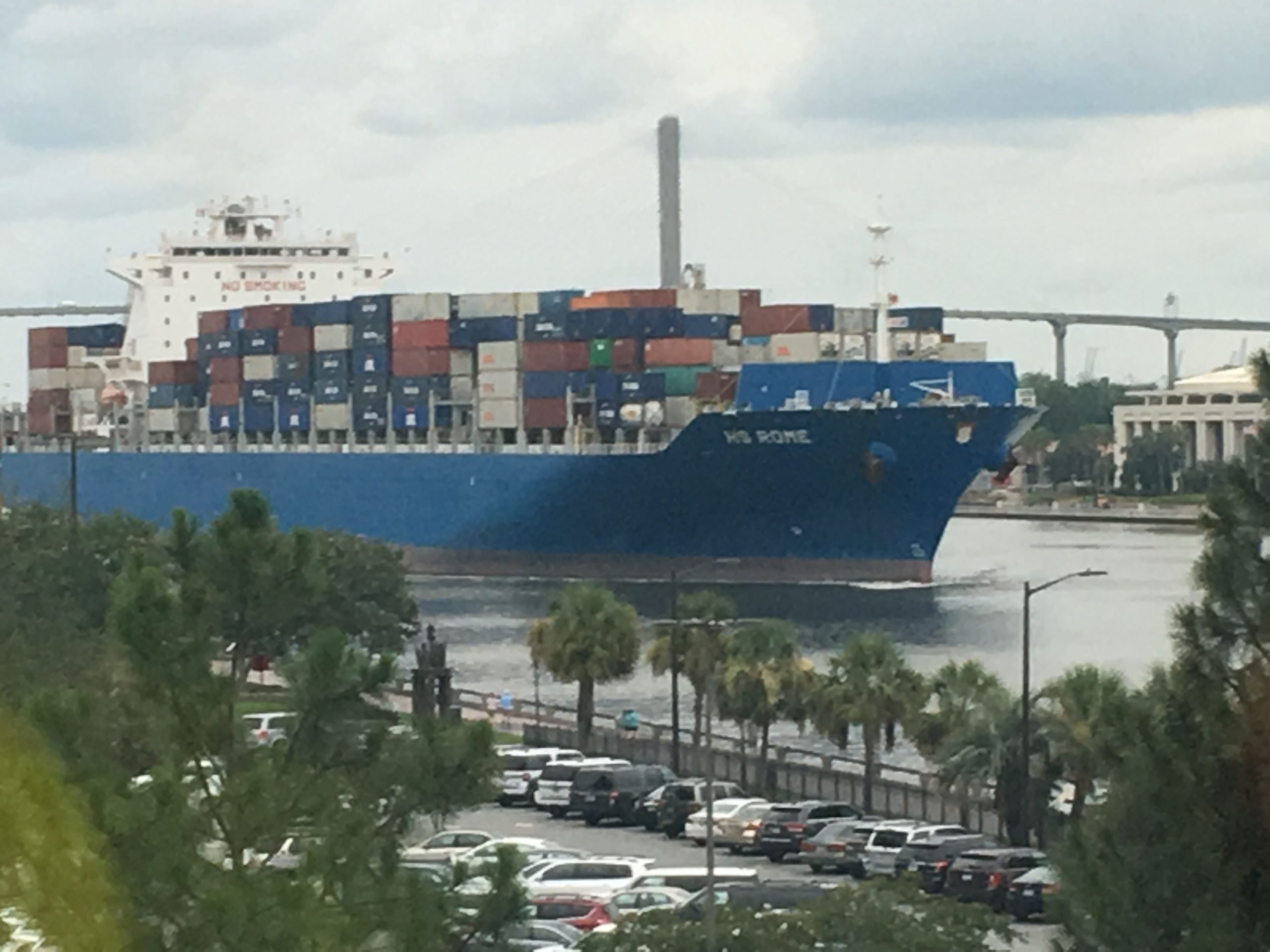 Cargo ship going out from port; SAVANNAH, GA