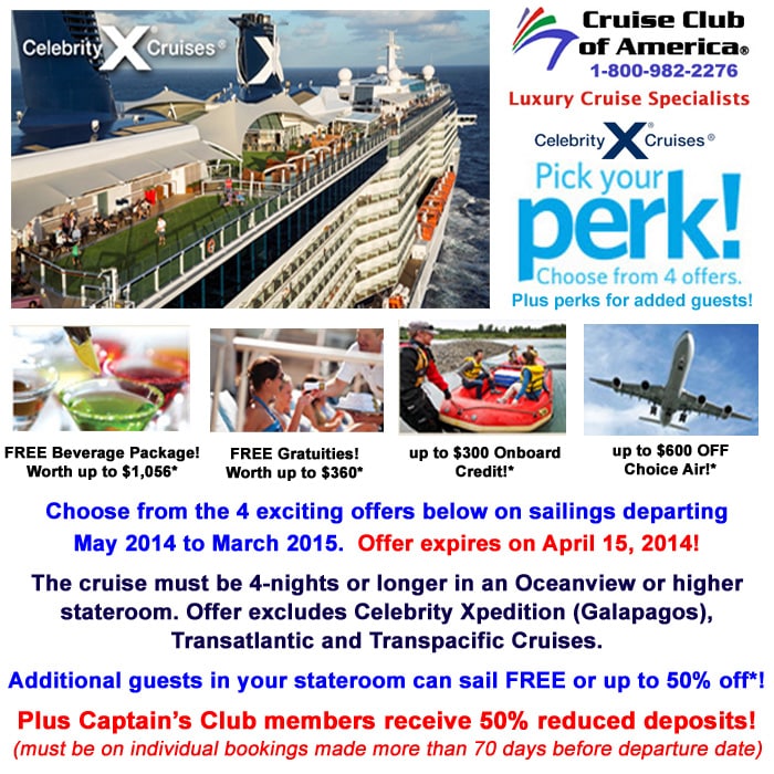 Celebrity Cruises Pick Your Perks! Beverage Package, Onboard Credit ...