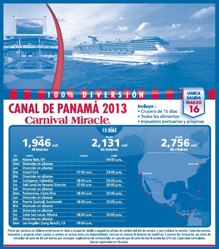 Crucero Carnivla por el Canal de Panama