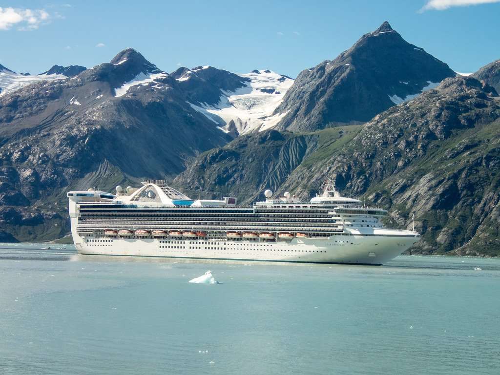 Cruise ship near Lamplugh Glacier, Glacier Bay National Pa ...