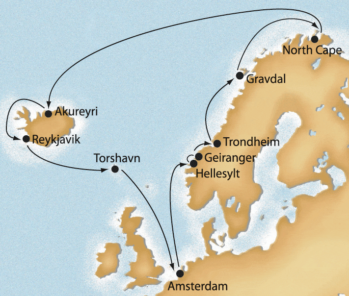 Iceland Norway Fjords Cruise Map