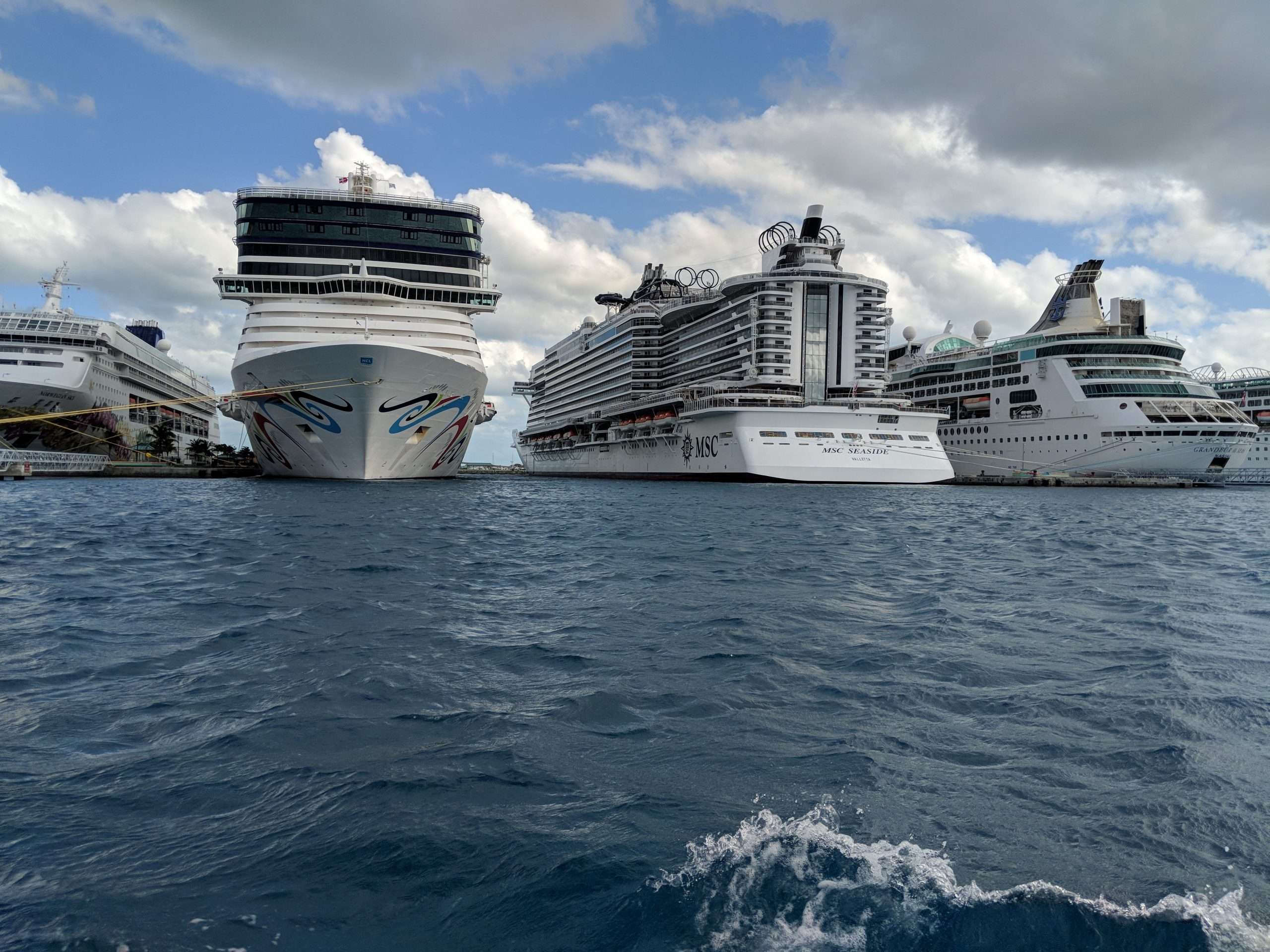 MSC Seaside ported next to Carnival and NCL.