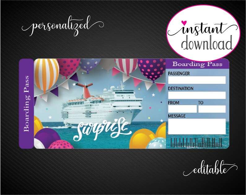 Printable BIRTHDAY Cruise Gift Trip Tickets Boarding Pass