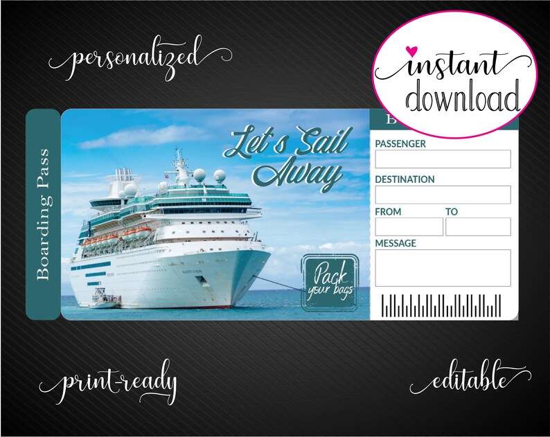 Printable CRUISE Surprise Trip Tickets. Carnival Royal