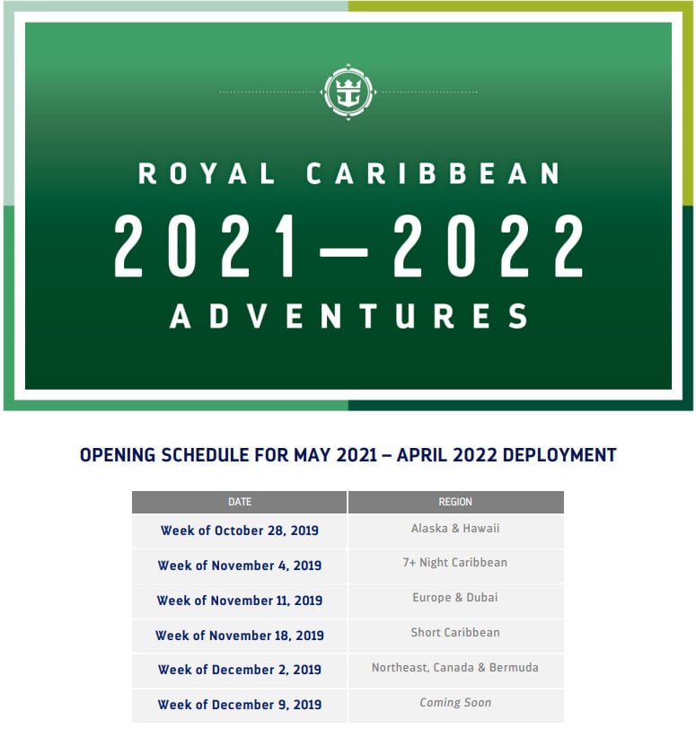 Royal Caribbean Calendar 2021