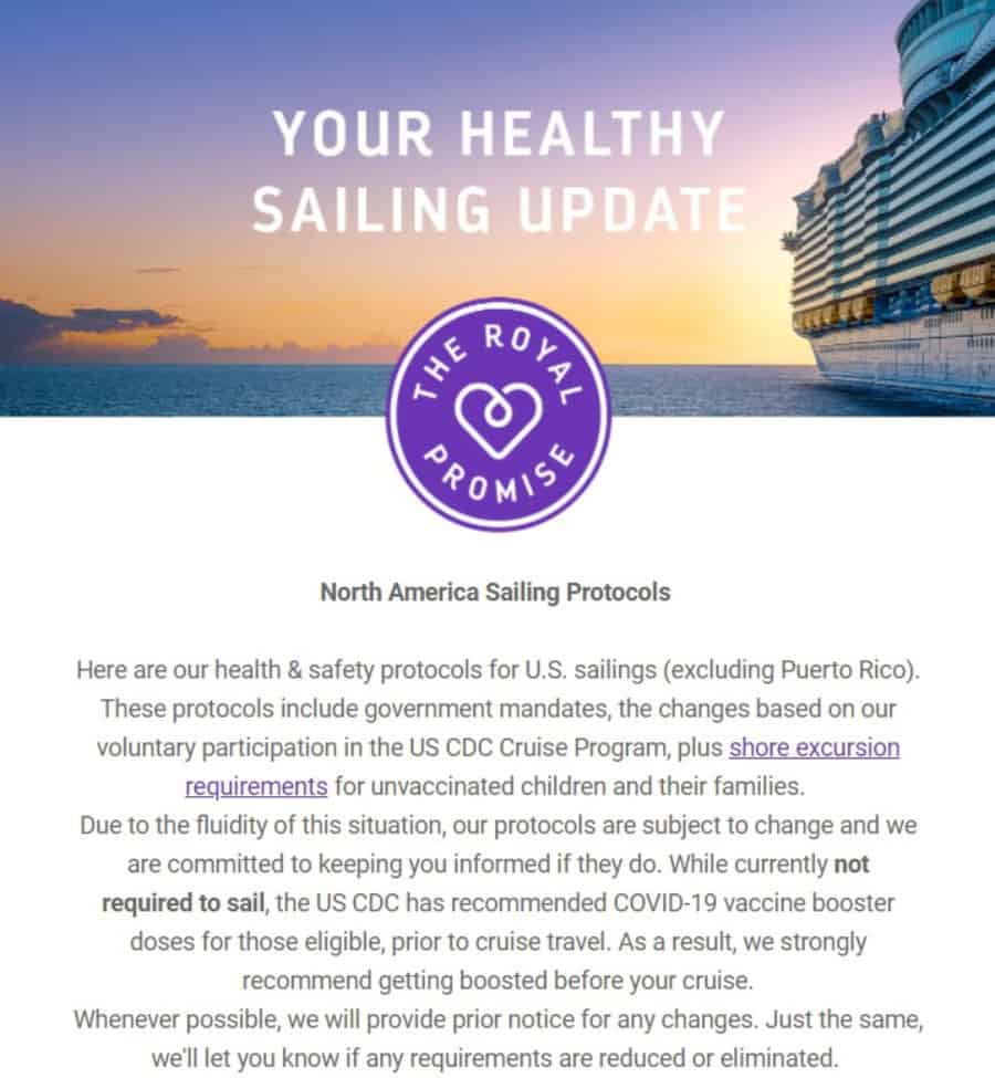 Royal Caribbean Informs Guests of Updated Protocols
