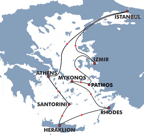 Splendours of Greece and Turkey Cruise Map
